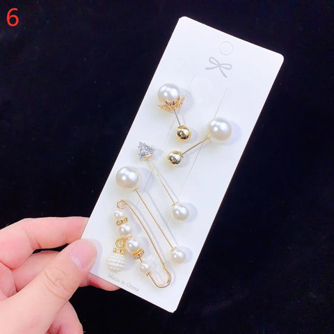 6pc Pearl Brooches Set Waist Buckle Cardigan Jeans Button Brooch Pins