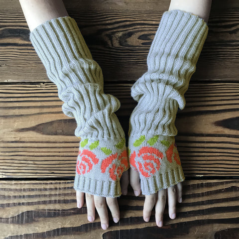 Flower Arm Warmers Knitted Thumb Hole Gloves