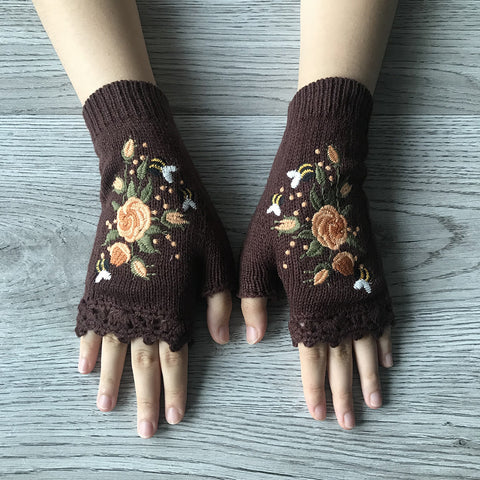 Handmade Embroidery Knit Gloves