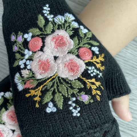 Floral Knitted Gloves Retro Handmade Gloves Autumn