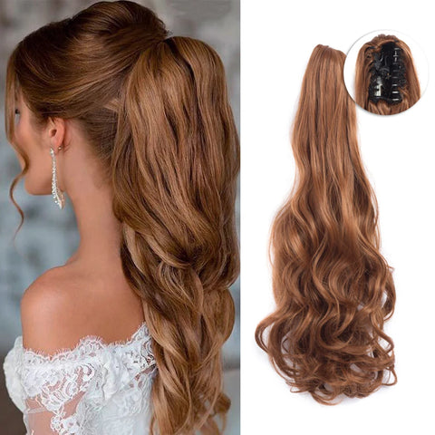 22 Inch Claw Clip In Wavy Ponytail Extensions Synthetic Fiber Hair Piece