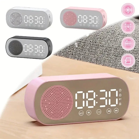 Led Mirror Digital Alarm Clock Speaker Wireless Clock/ Big Time Display Table Alarm Clock Wireless Speaker