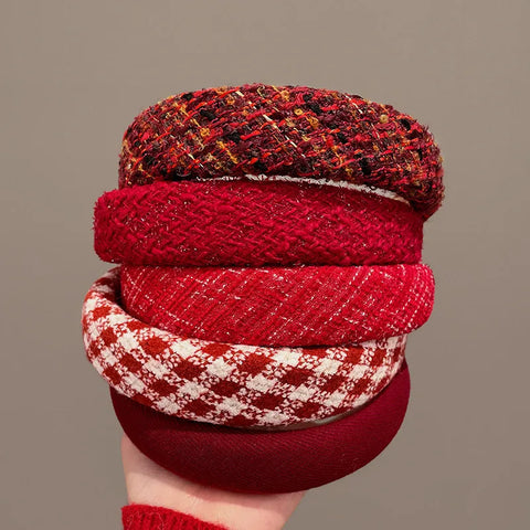Vintage Red  Headband Woolen Velvet Hair Band