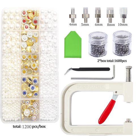 Pearl Setting Machine Hand Press Riveter Pearl Tools Rivet Fixing  Machine with Beads /Screw Heads for DIY Hats/Shoes/Clothes